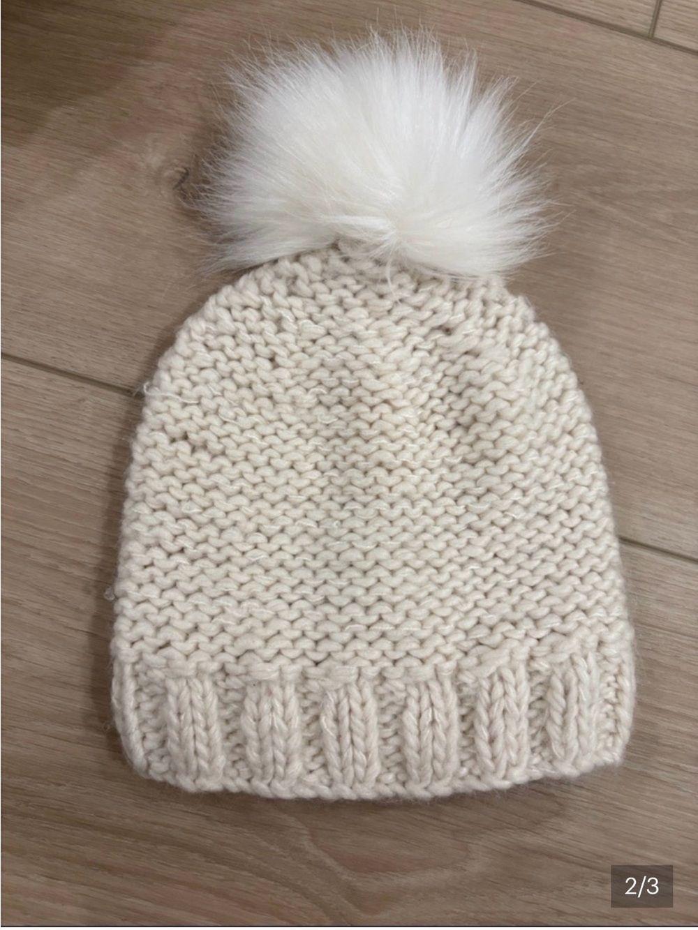 Express Cream Knit Pom Beanie